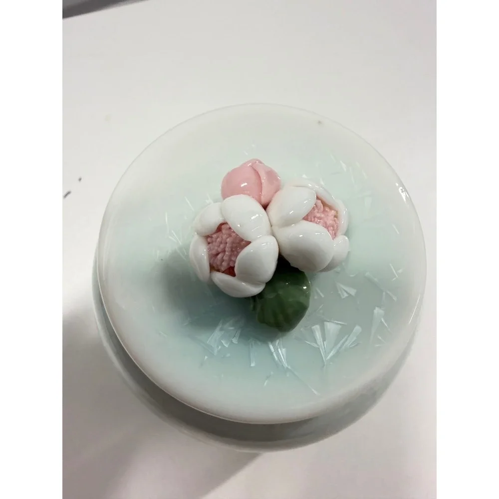 Vintage Crystalline Glaze Ceramic Tea Caddy Mint Green Floral Finial Small Jar